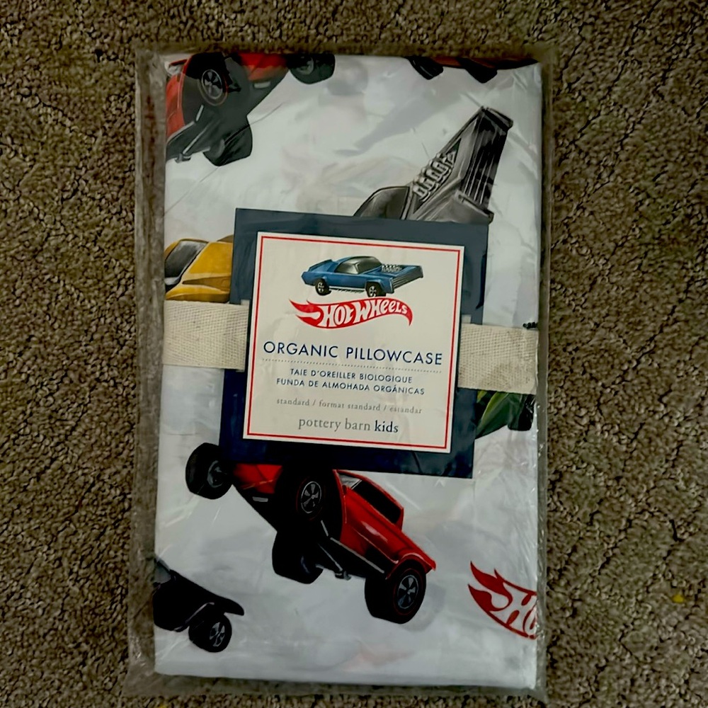 Pottery barn kids, organic pillowcase, hot wheels